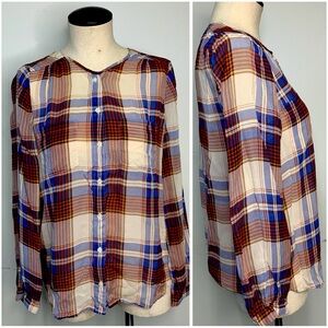 Women’s Plaid Long Sleeve Top Blouse by Joie Size Small
